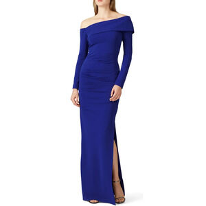 Nicole Miller Blue Off Shoulder Structured Gown Size 2 Formal Slimming USA $495